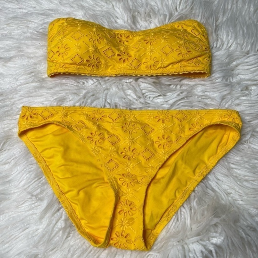 Kate spade yellow eyelet bandeau bikini set size Large